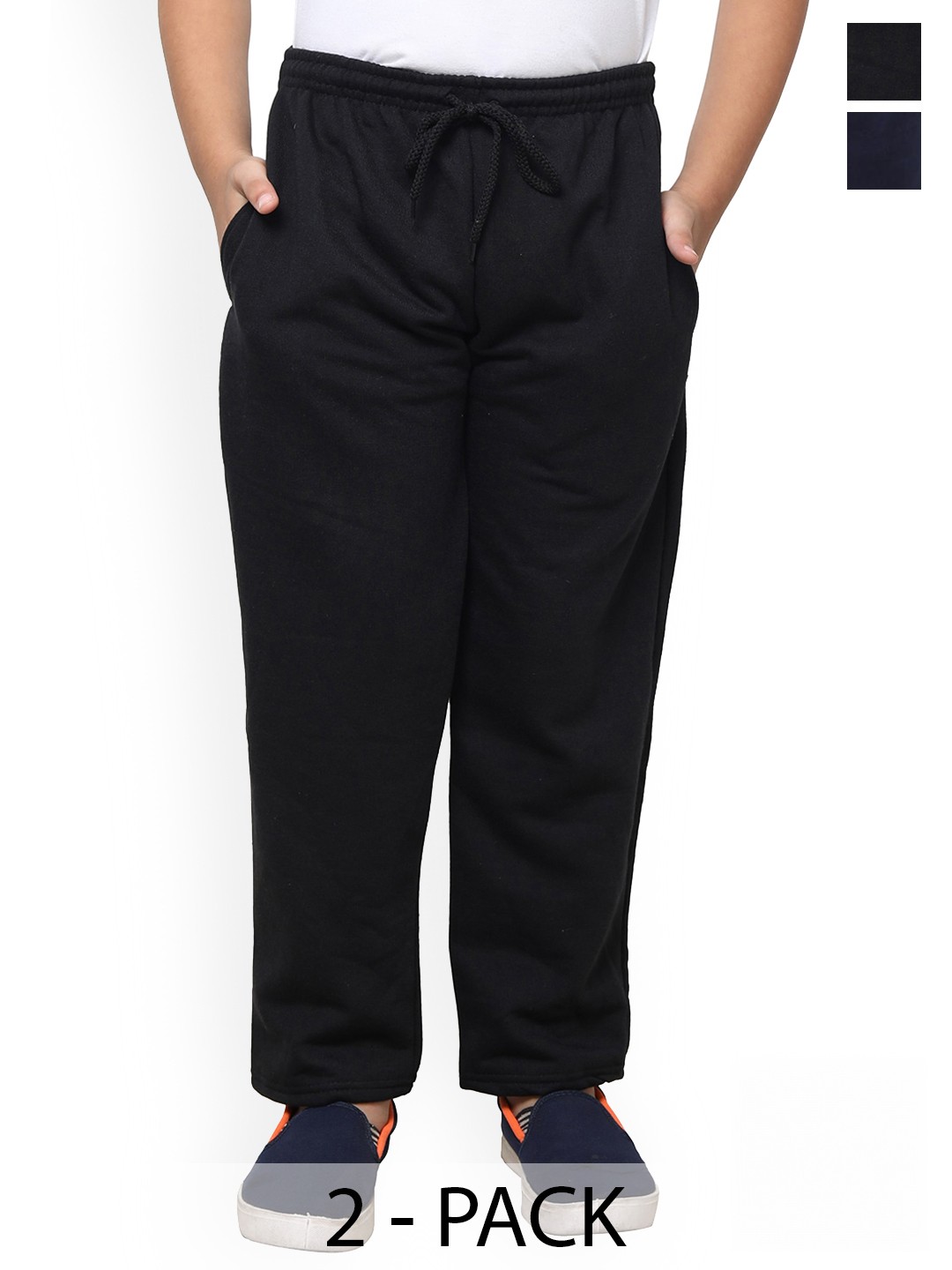 

IndiWeaves Pack Of 2 Boys Mid-Rise Fleece Track Pants, Navy blue