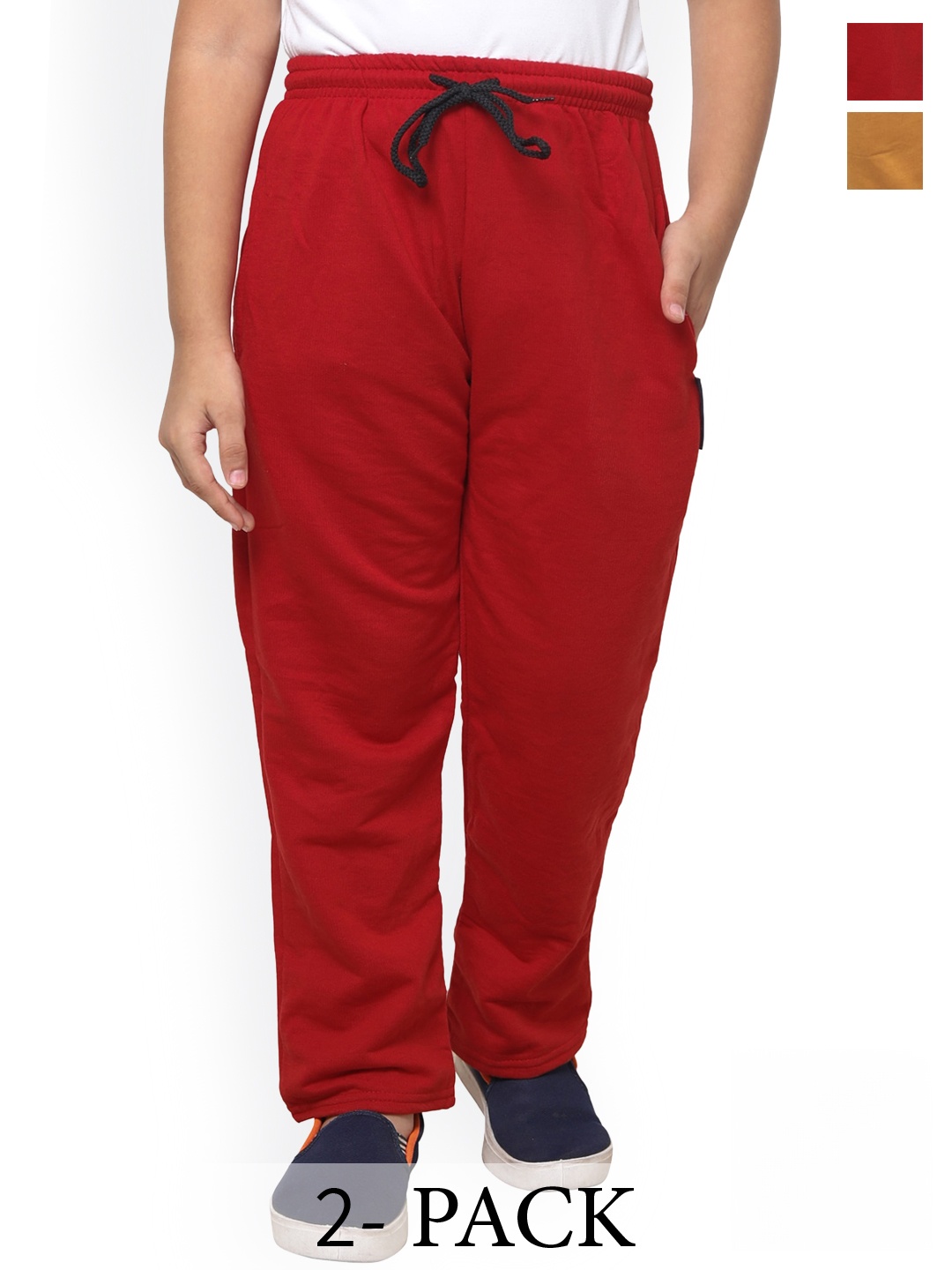 

IndiWeaves Boys Pack of 2 Mid-Rise Fleece Track Pants, Red