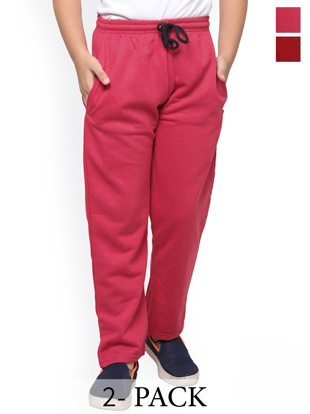 

IndiWeaves Boys Pack of 2 Mid-Rise Fleece Track Pants, Pink
