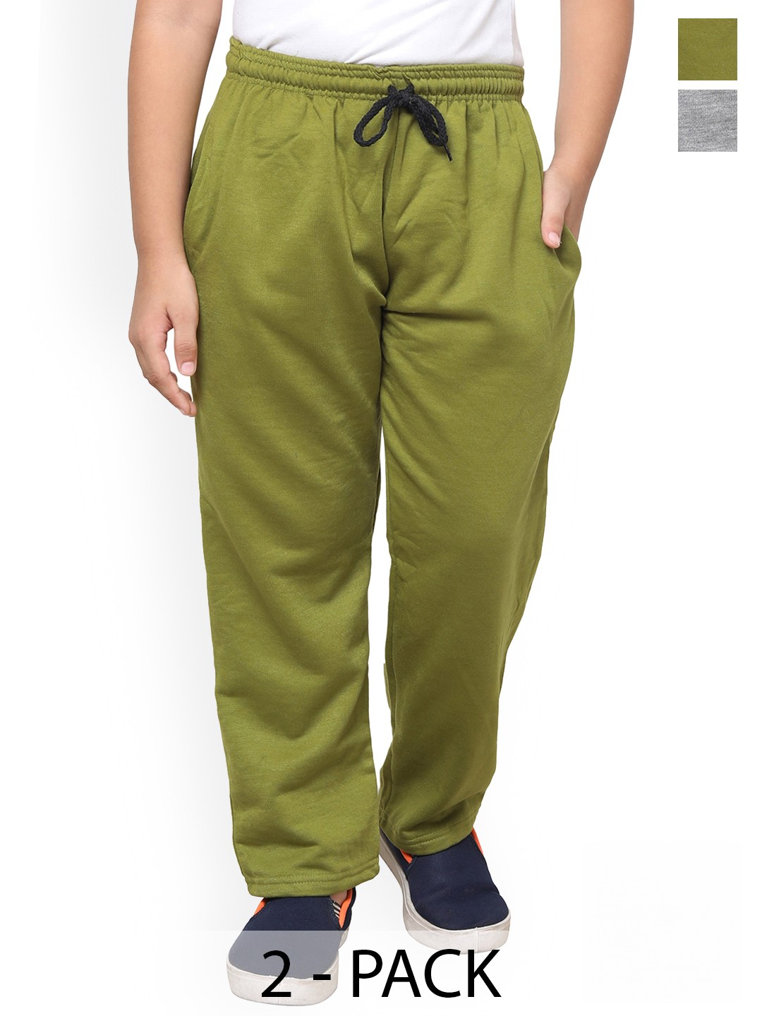 

IndiWeaves Boys Pack Of 2 Mid-Rise Track Pants, Green