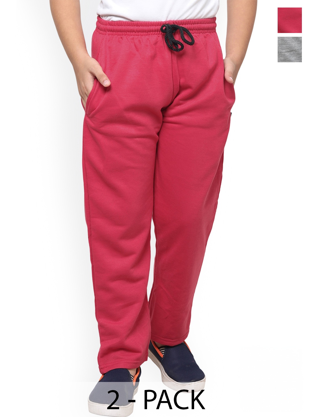 

IndiWeaves Boys Pack Of 2 Mid-Rise Fleece Track Pants, Pink