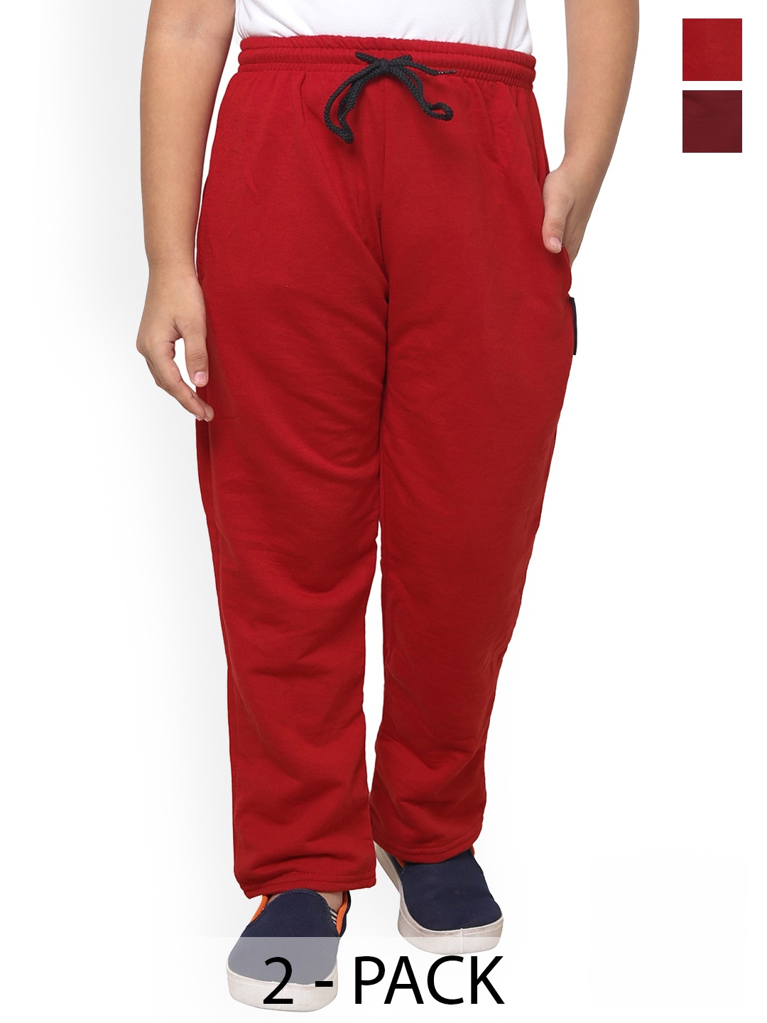 

IndiWeaves Boys Pack Of 2 Mid-Rise Fleece Track Pant, Red