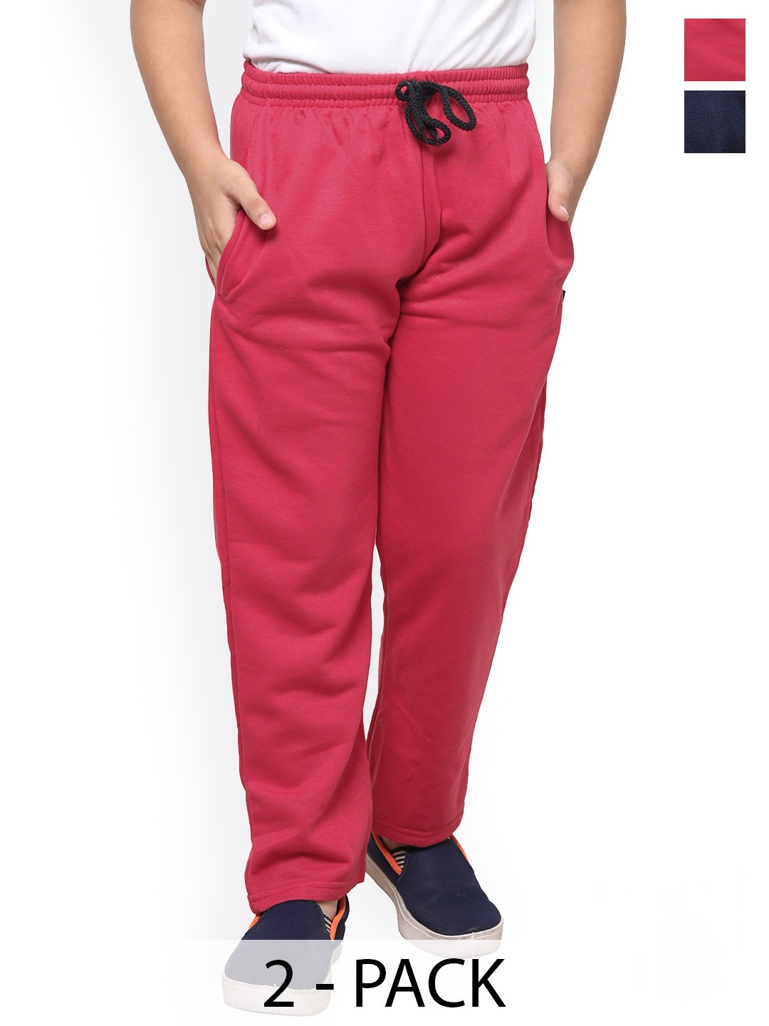 

IndiWeaves Pack Of 2 Boys Mid-Rise Fleece Track Pants, Pink