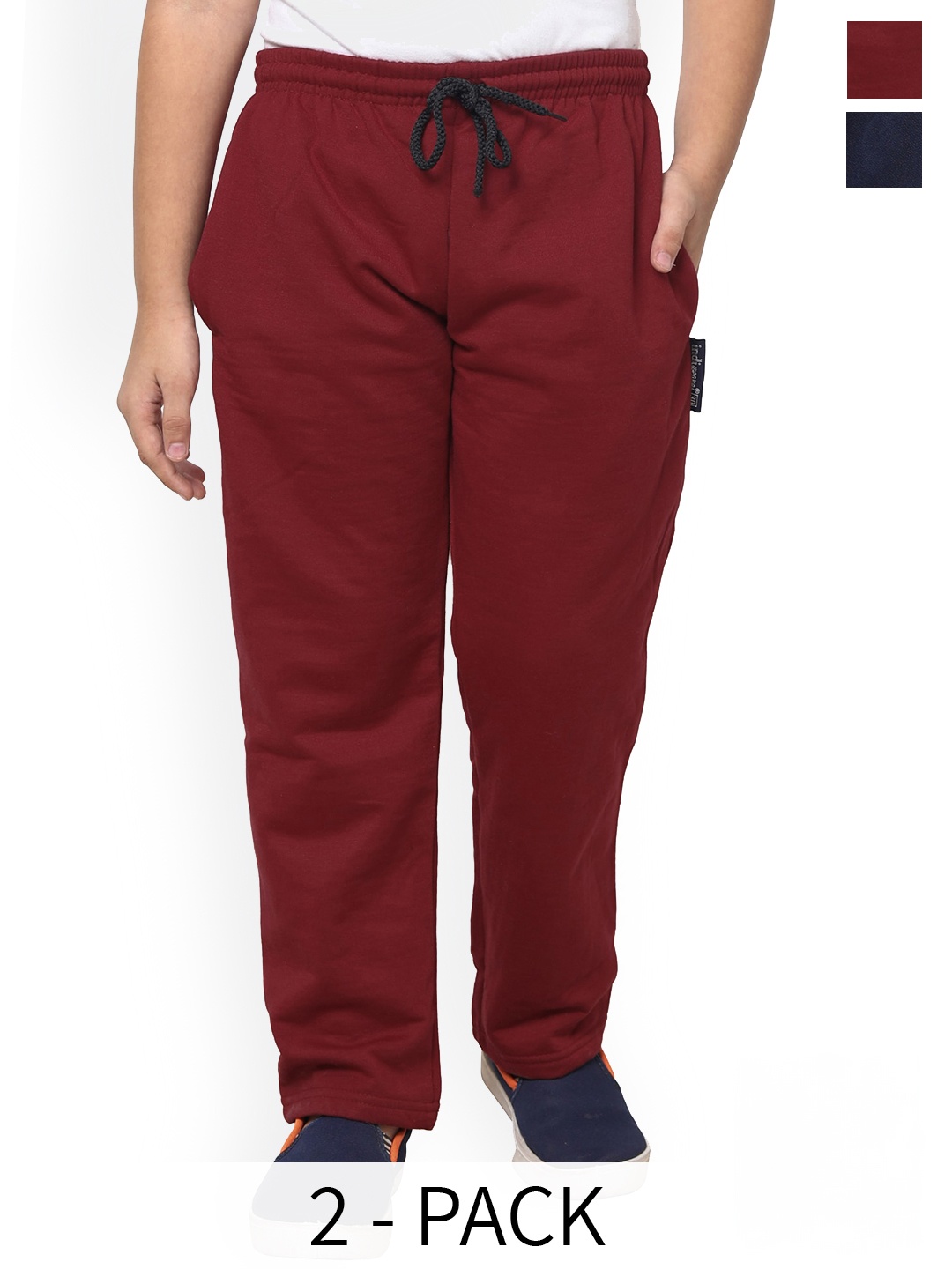 

IndiWeaves Boys Pack of 2 Mid-Rise Fleece Track Pants, Navy blue