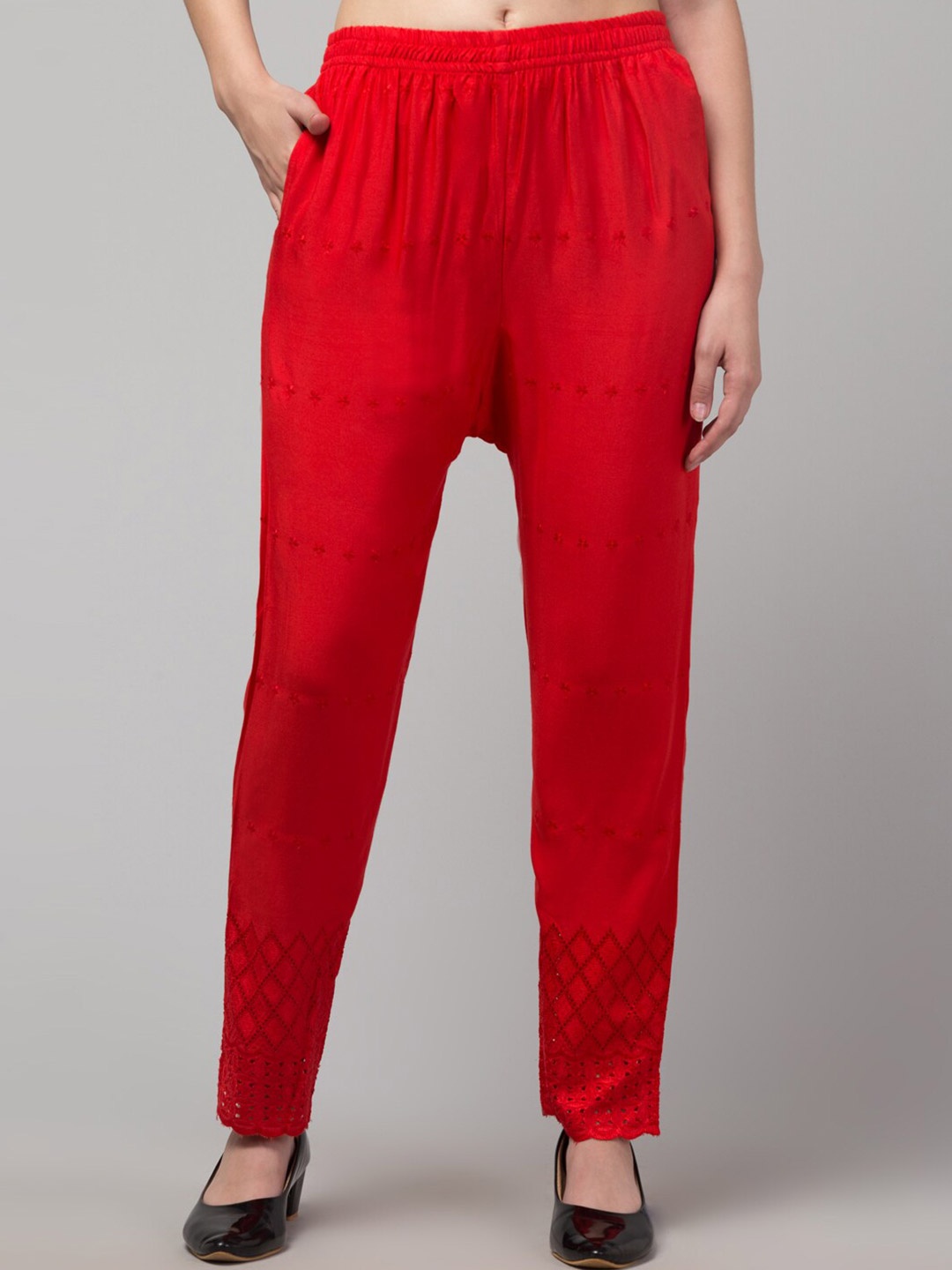 

Trend Level Women Embroidered Straight Palazzo, Red