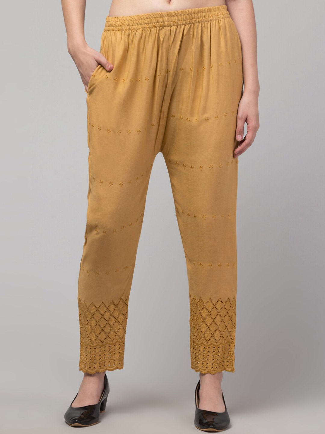 

Trend Level Women Embroidered Straight Palazzos, Beige