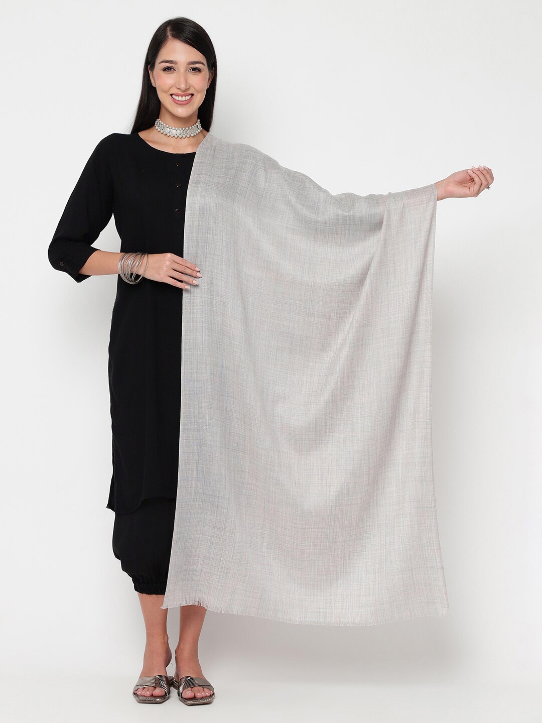 

La Vastraa Solid Woolen Shawl, Grey