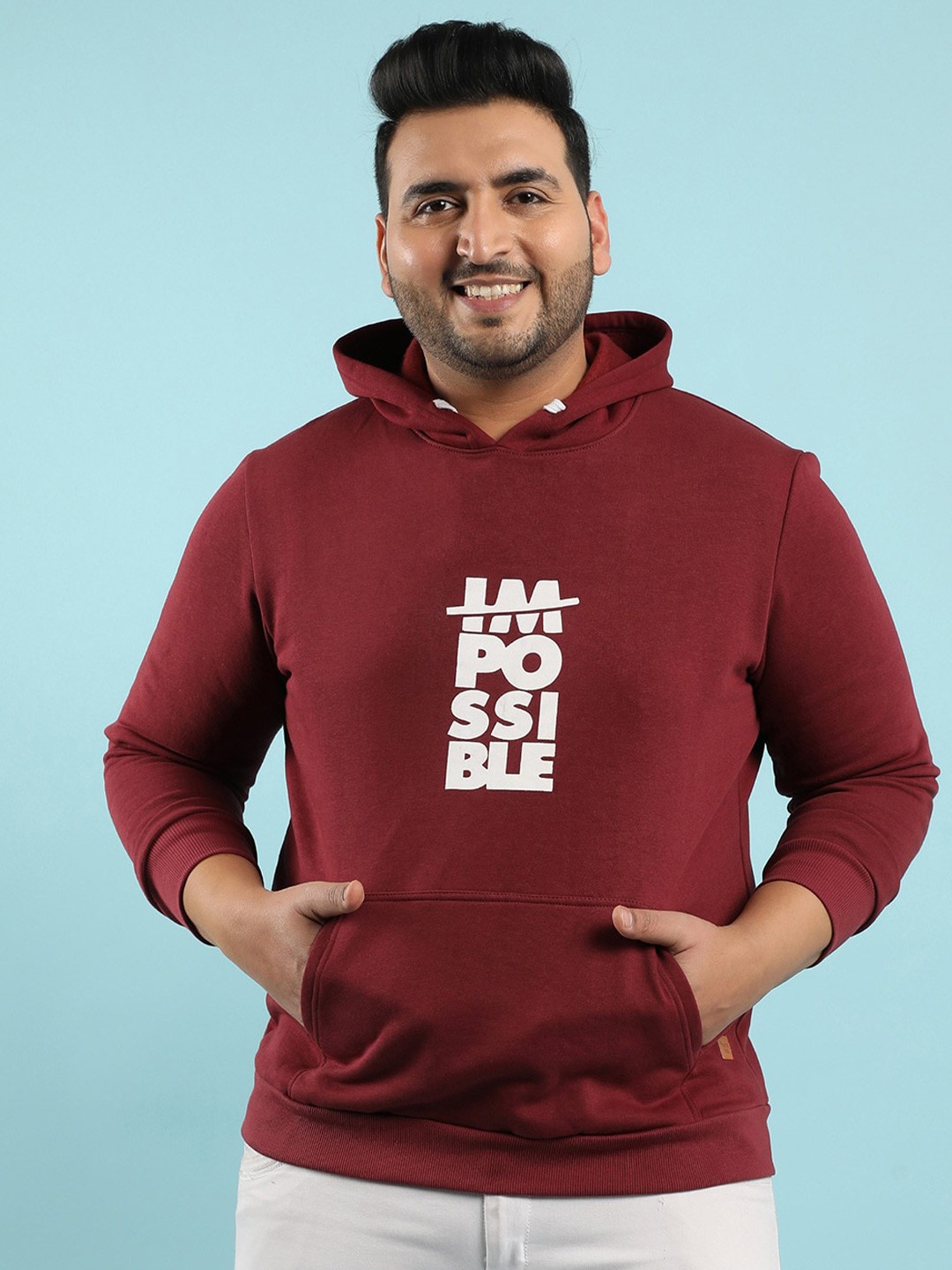 

Instafab Plus Typography Printed Hooded Cotton Pullover, Maroon