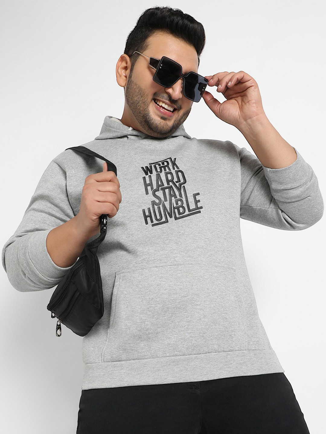 

Instafab Plus Typography Printed Hooded Cotton Pullover, Grey