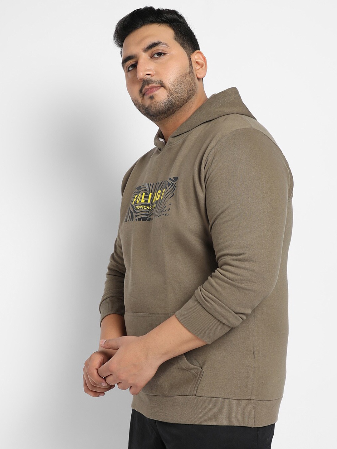 

Instafab Plus Size Typography Printed Cotton Hooded Pullover, Olive