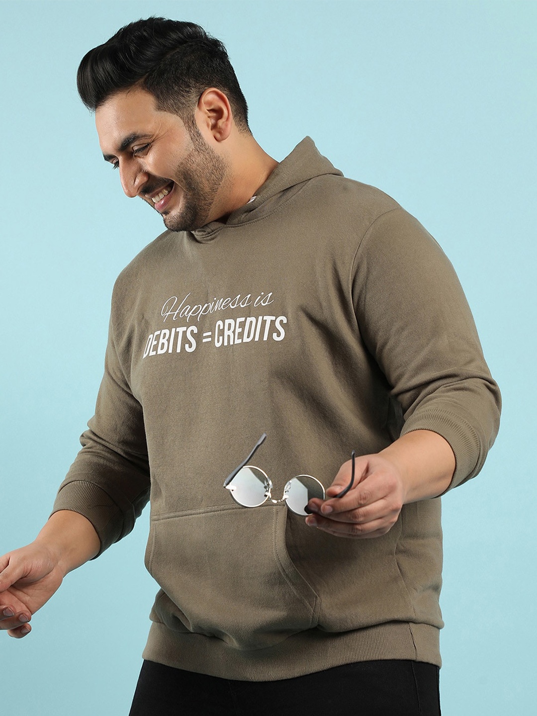 

Instafab Plus Typography Printed Hooded Cotton Pullover, Olive