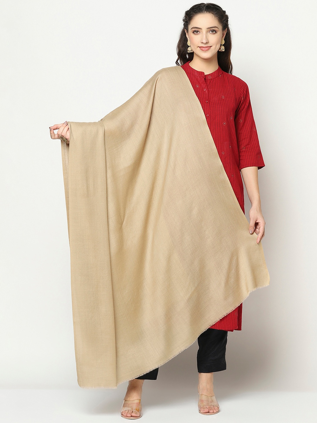

La Vastraa Women Woven-Design Woollen Shawl, Beige