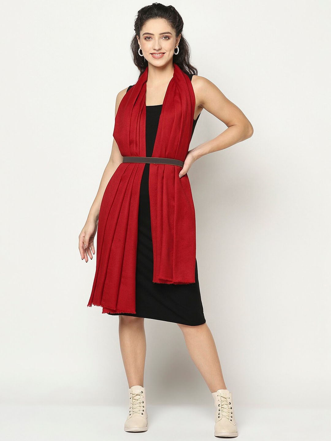 

La Vastraa Women Woven-Design Woollen Shawl, Maroon