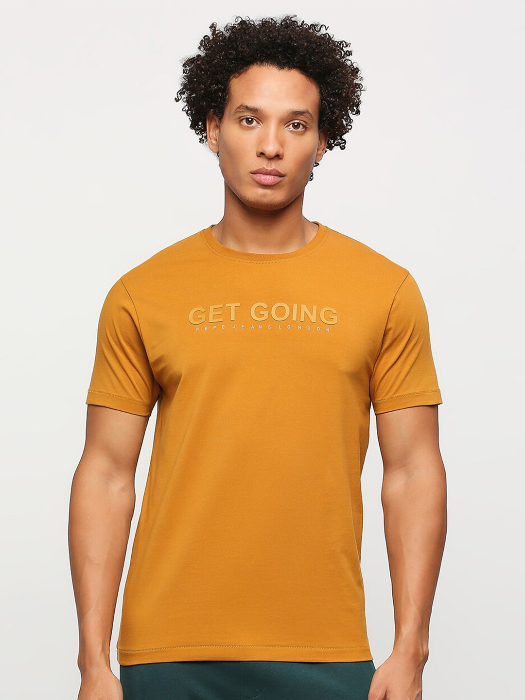 

Pepe Jeans Typography Printed Round Neck Slim Fit T-shirt, Yellow