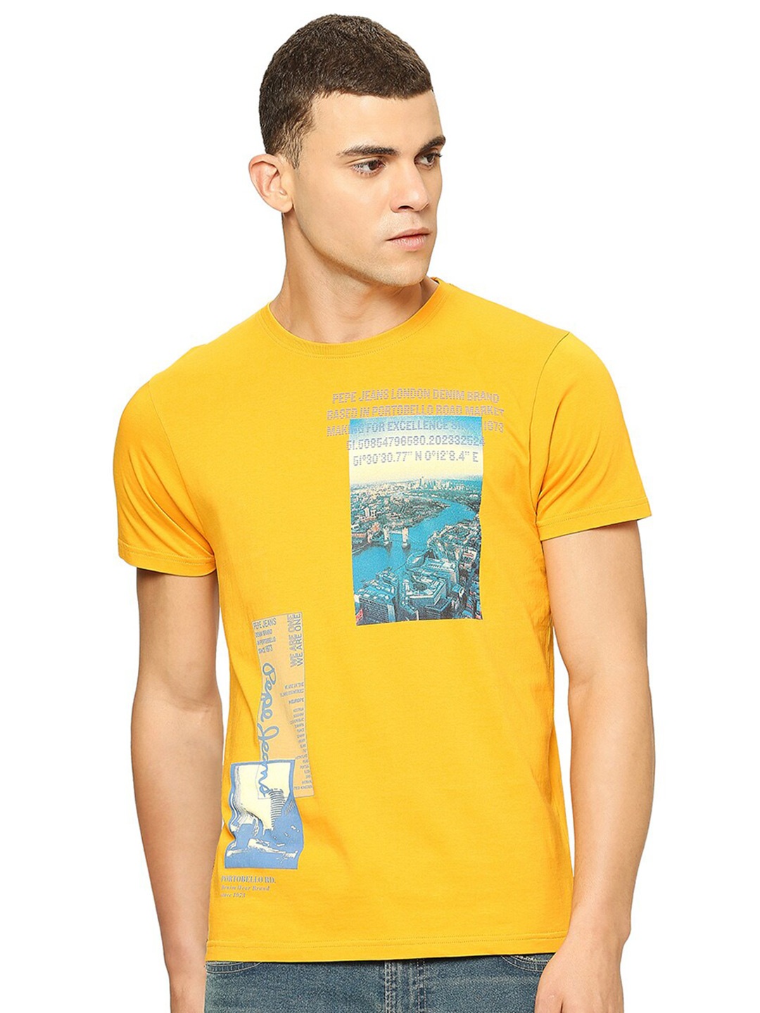 

Pepe Jeans Graphic Printed Pure Cotton Slim Fit T-shirt, Yellow