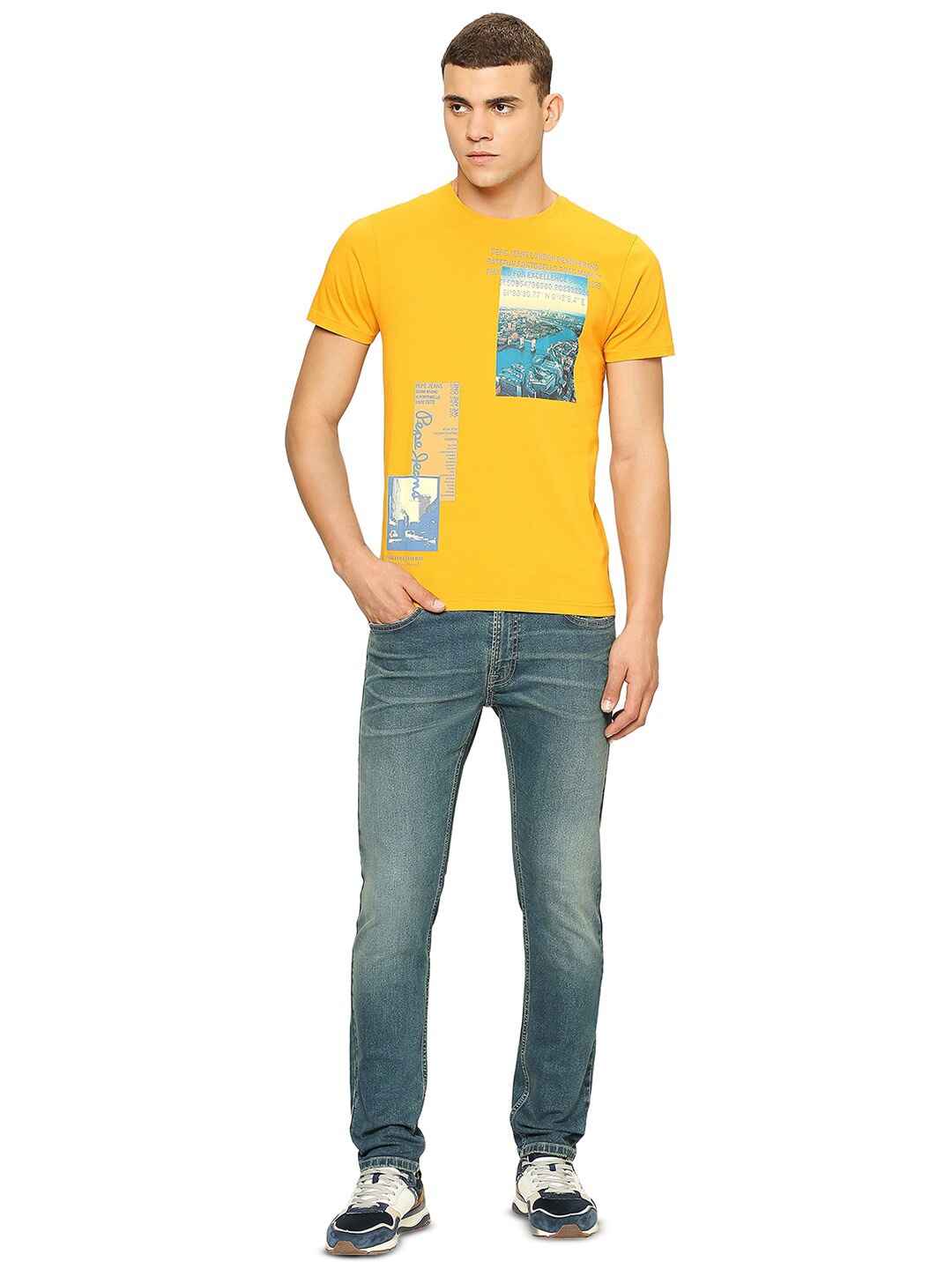 

Pepe Jeans Graphic Printed Pure Cotton Slim Fit T-shirt, Yellow