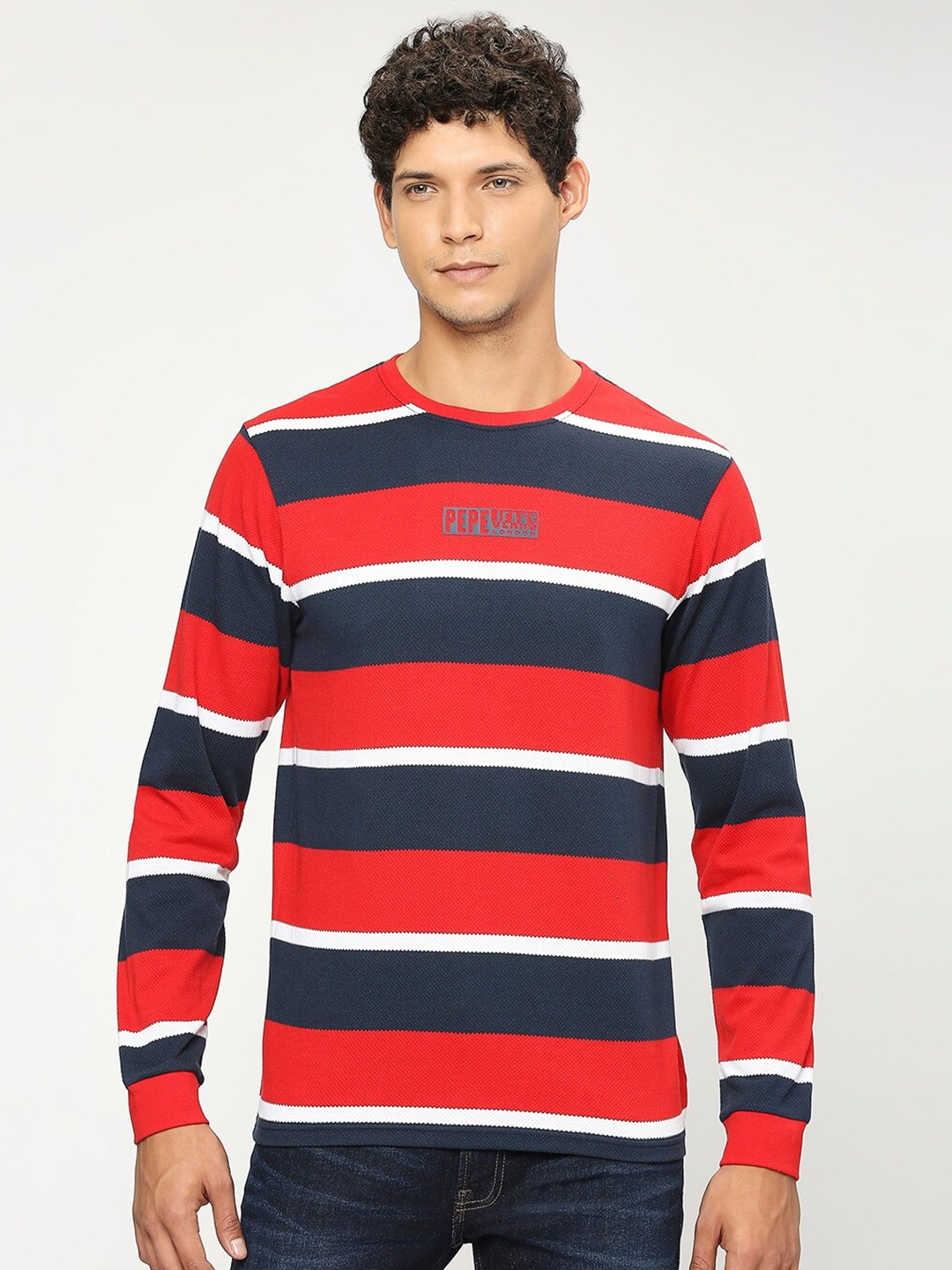 

Pepe Jeans Striped Pure Cotton Slim Fit T-shirt, Red