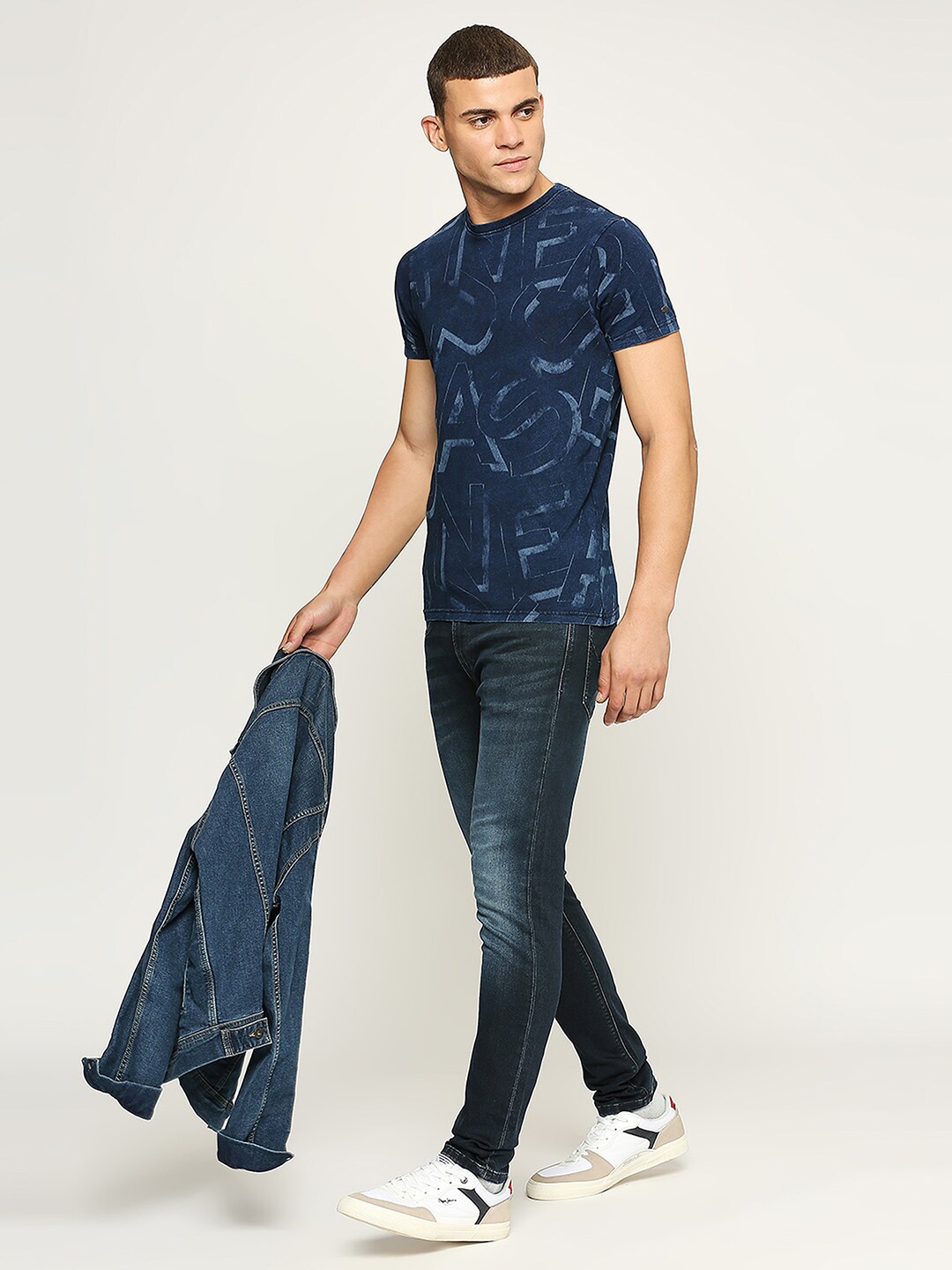 

Pepe Jeans Abstract Printed Pure Cotton Slim Fit T-shirt, Blue