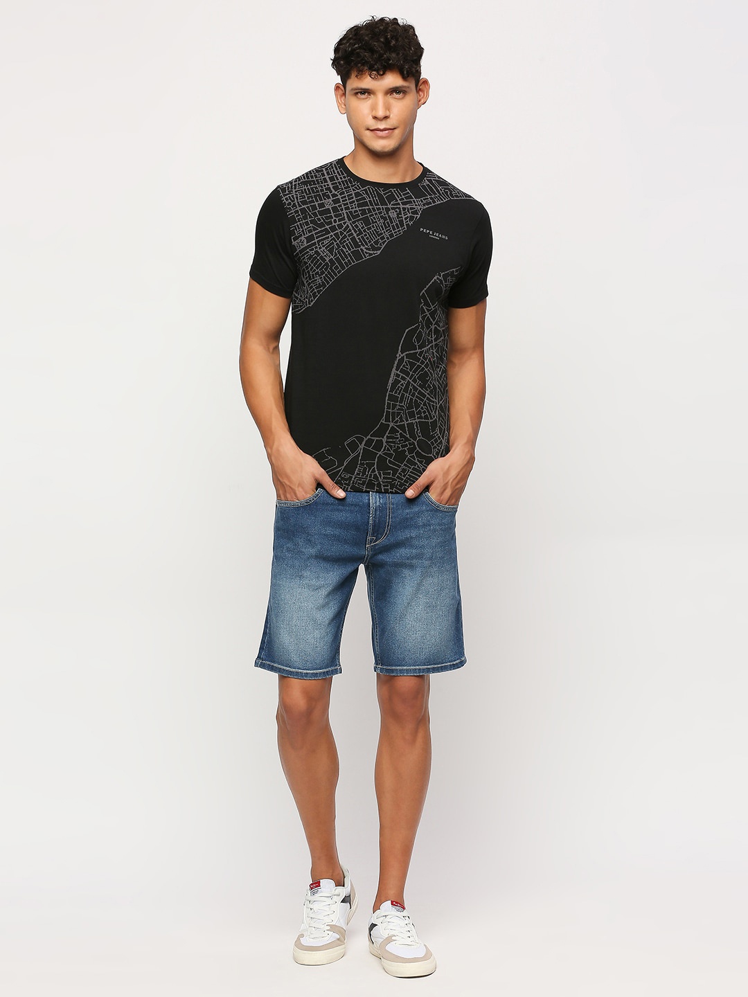 

Pepe Jeans Abstract Printed Pure Cotton Slim Fit T-shirt, Black