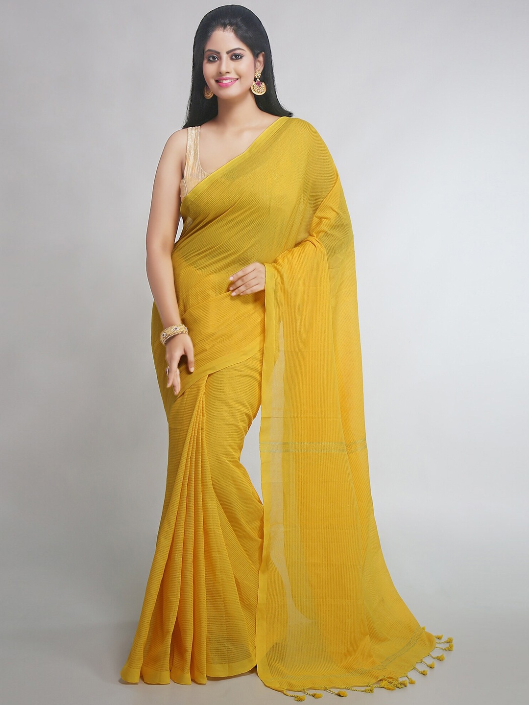 

WoodenTant Striped Zari Saree, Yellow
