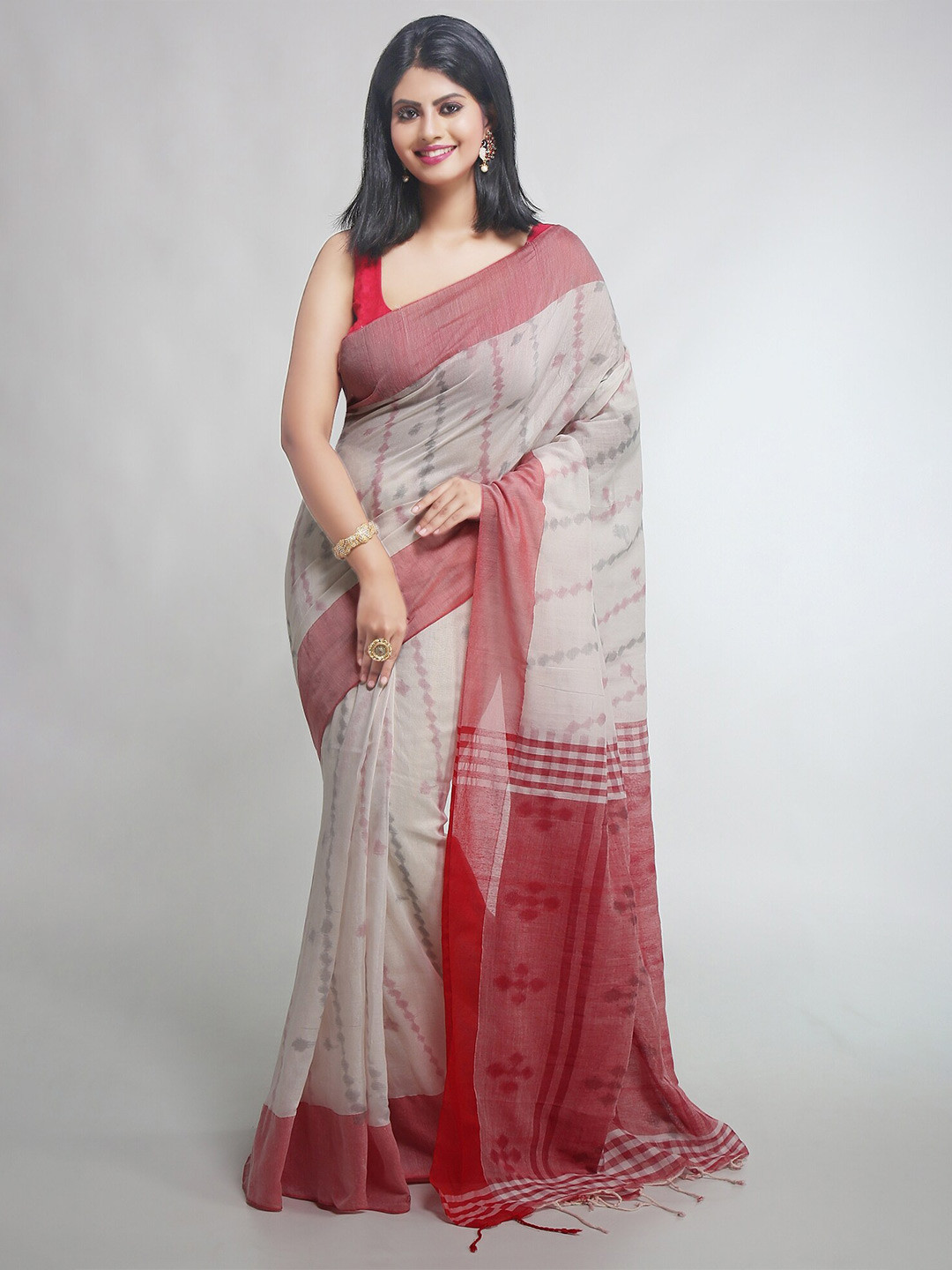 

WoodenTant Ethnic Motifs Printed Pure Cotton Saree, Grey