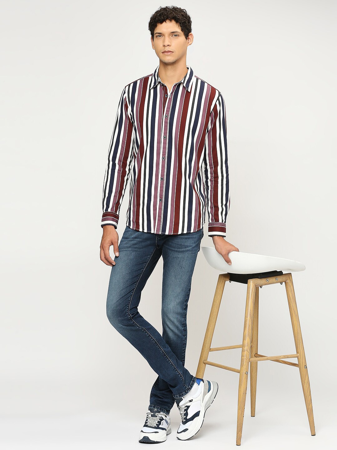 

Pepe Jeans Striped Printed Spread Collar Long Sleeve Cotton Casual Shirt, Red