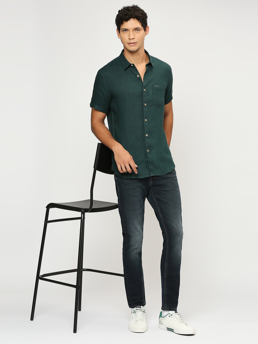 

Pepe Jeans Spread Collar Linen Casual Shirt, Green