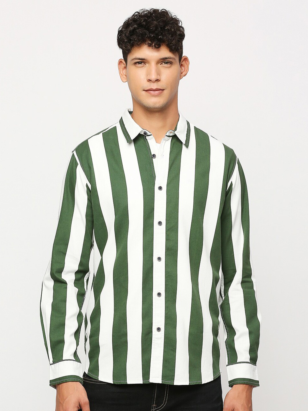 

Pepe Jeans Vertical Striped Spread Collar Pure Cotton Casual Shirt, Green