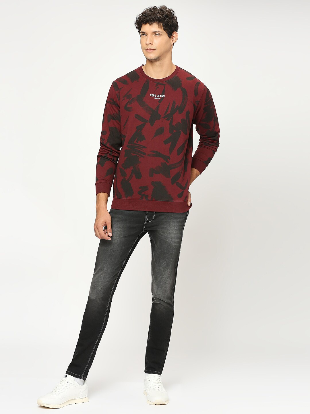 

Pepe Jeans Abstract Printed Round Neck Pure Cotton Pullover, Red