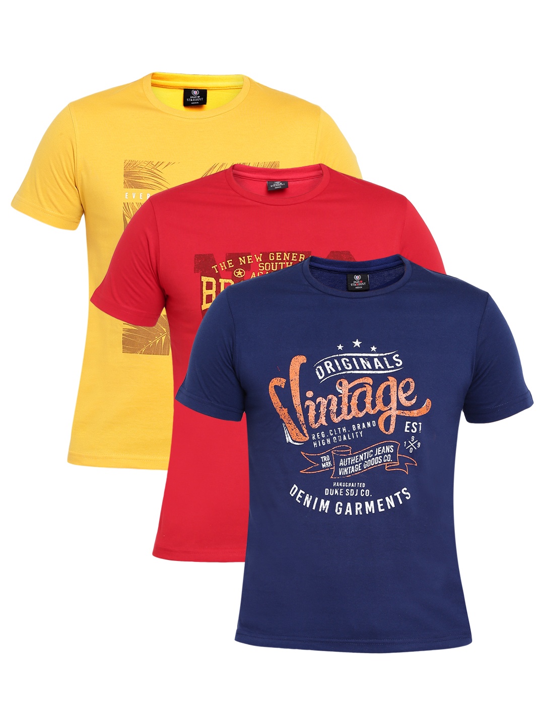 

Duke Stardust Men Pack of Three Printed Round Neck T-shirt, Yellow