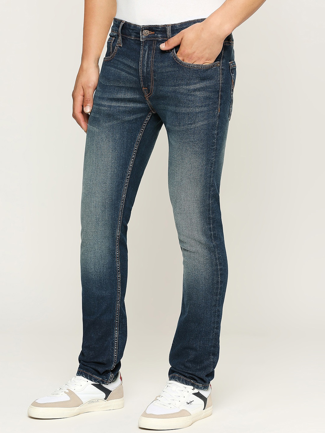 

Pepe Jeans Men Vapour Slim Fit Heavy Fade Mid-Rise Stretchable Jeans, Blue