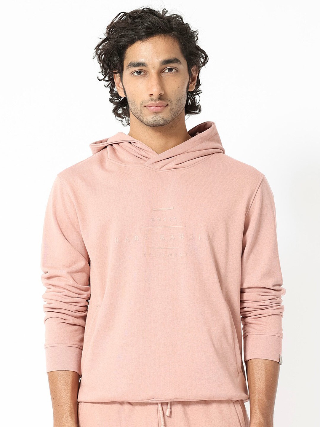 

RARE RABBIT Men Mile Logo Print Hooded Sweatshirt, Peach