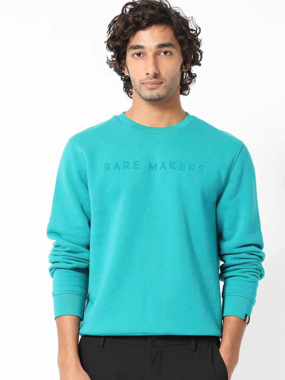 

RARE RABBIT Men Marko Typography Printed Sweatshirt, Teal