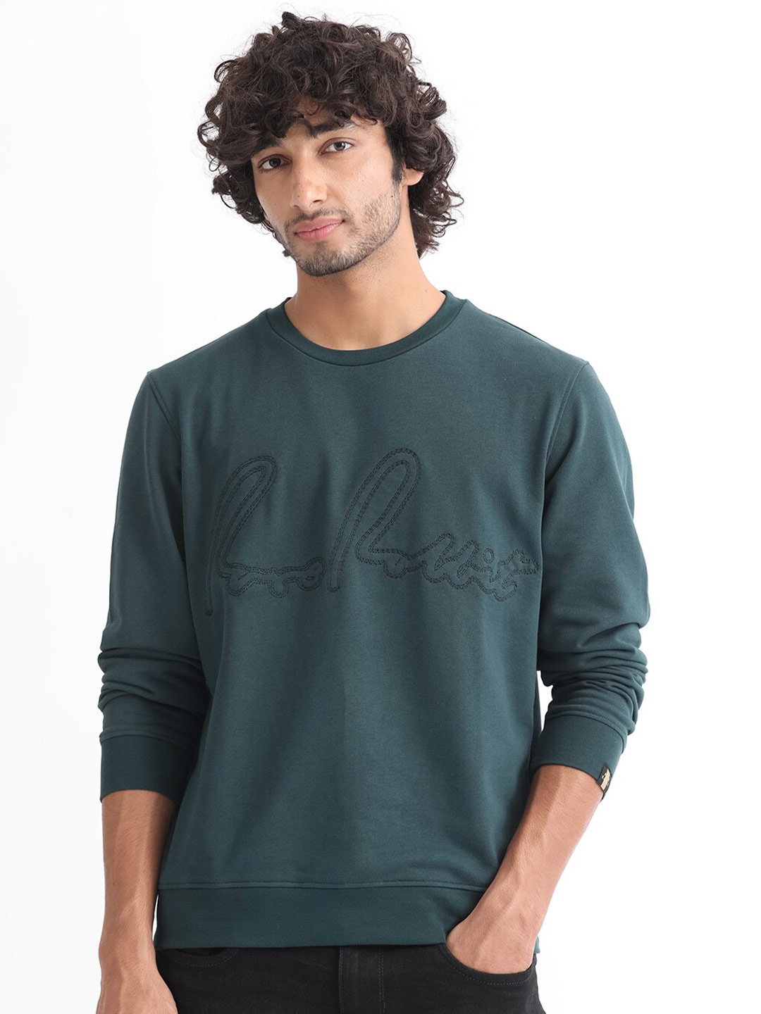 

RARE RABBIT Men Cerdo Round Neck Sweatshirt, Green