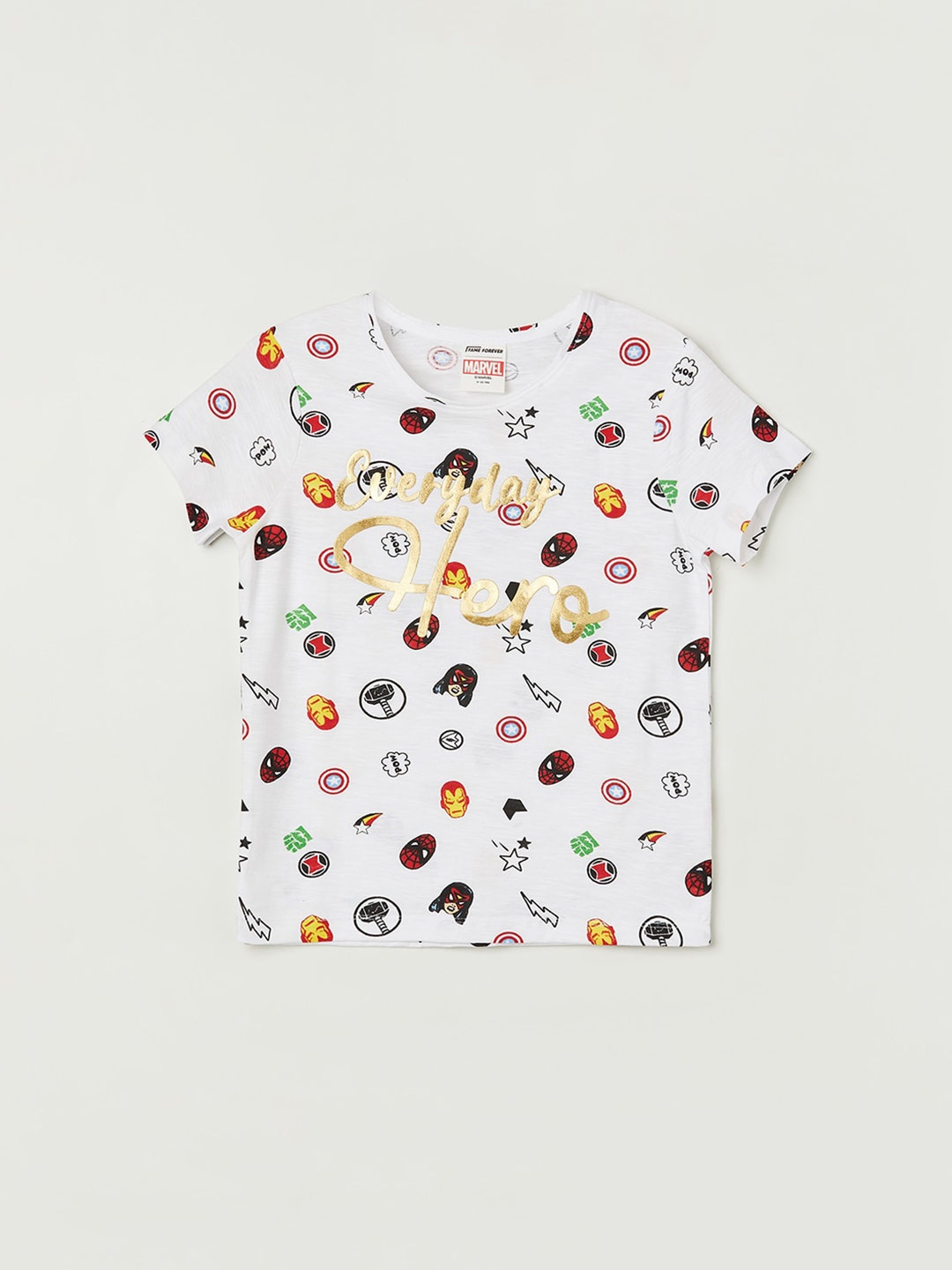 

Fame Forever by Lifestyle Girls Superhero Printed Pure Cotton T-shirt, White