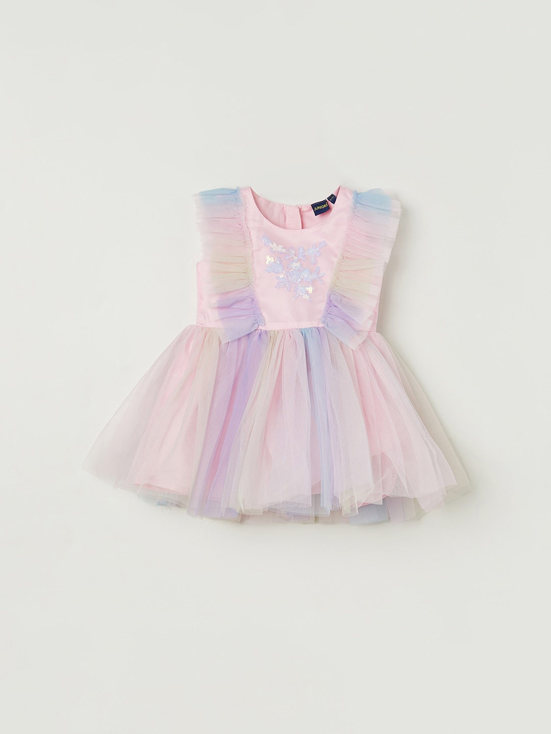 

Juniors by Lifestyle Embellished Sequined Sleeveless Ruffles Detail Fit & Flare Dress, Pink