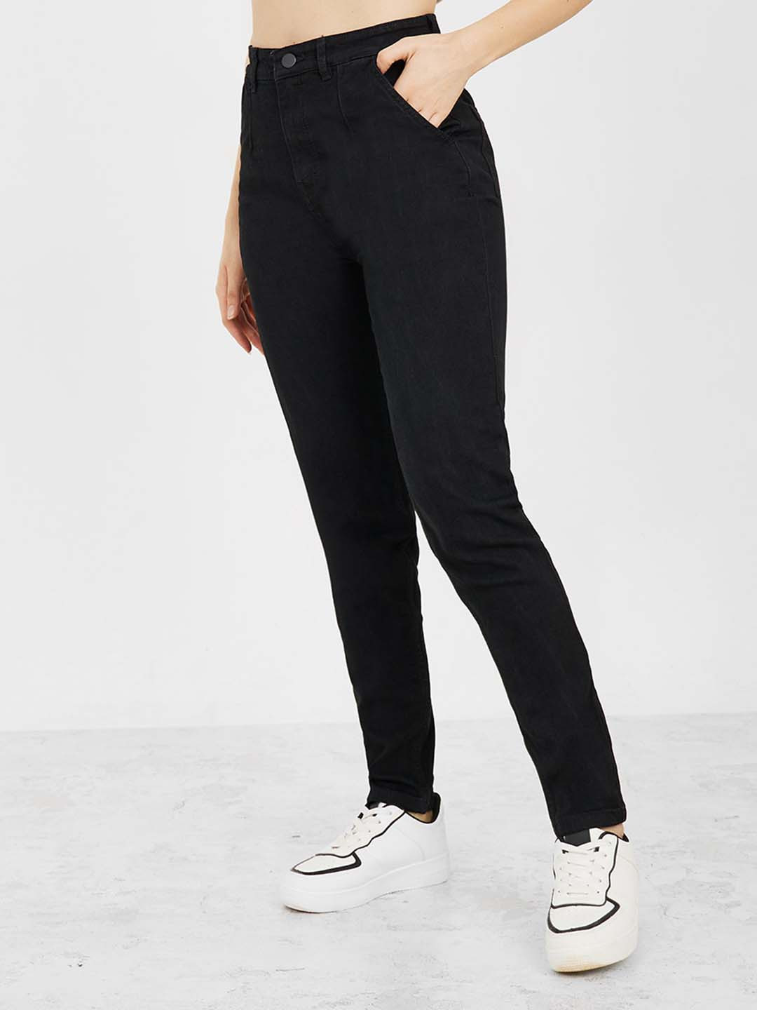 

Styli Women Straight Fit High-Rise Stretchable Denim Jeans, Black