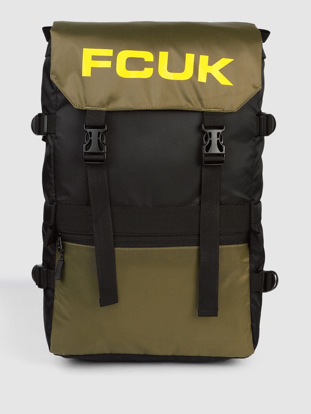 

French Connection Men Brand Logo Backpack with Compression Straps, Green
