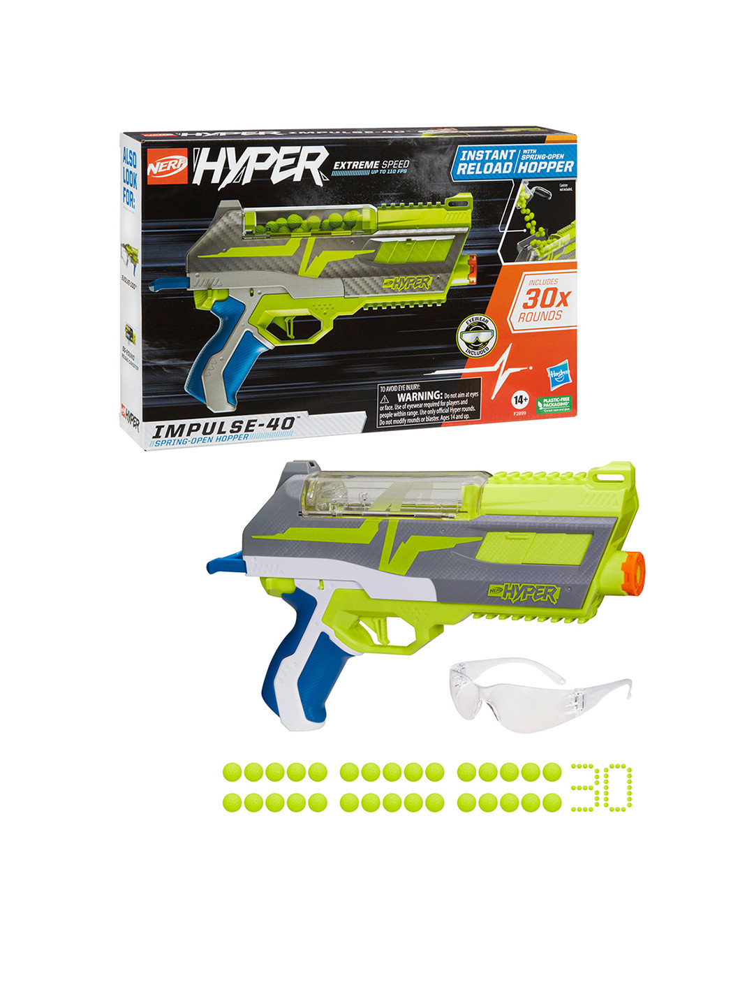

NERF Hyper Impulse-40 Spring-Open Instant Reload Hopper With Eyewear For Age 14 & Above, Multi