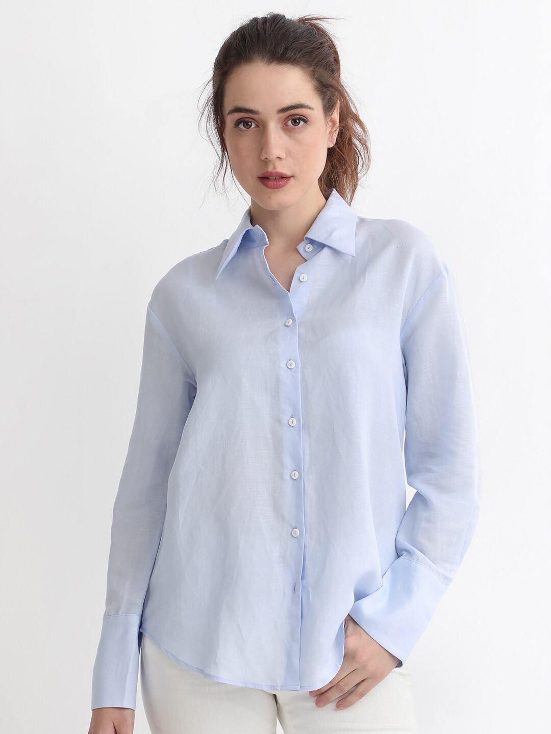 

RAREISM Spread Collar Slim Fit Modal Casual Shirt, Blue
