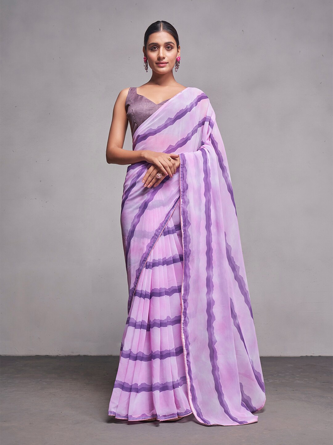 

Mitera Striped Pure Georgette Saree, Purple