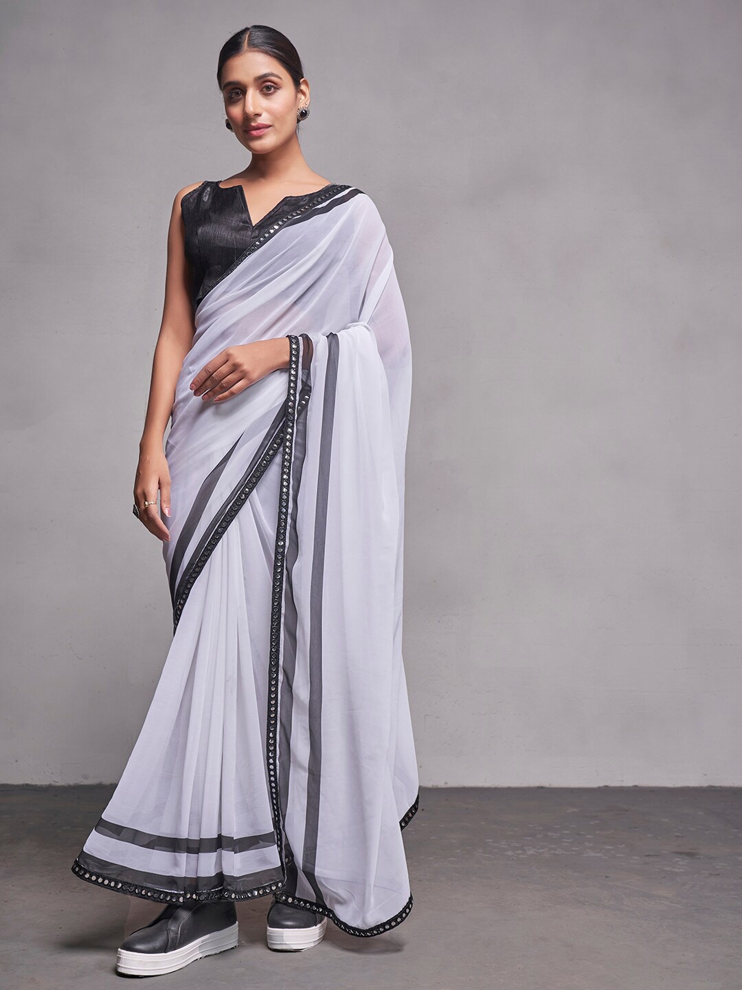 

Mitera Mirror Work Pure Georgette Saree, White