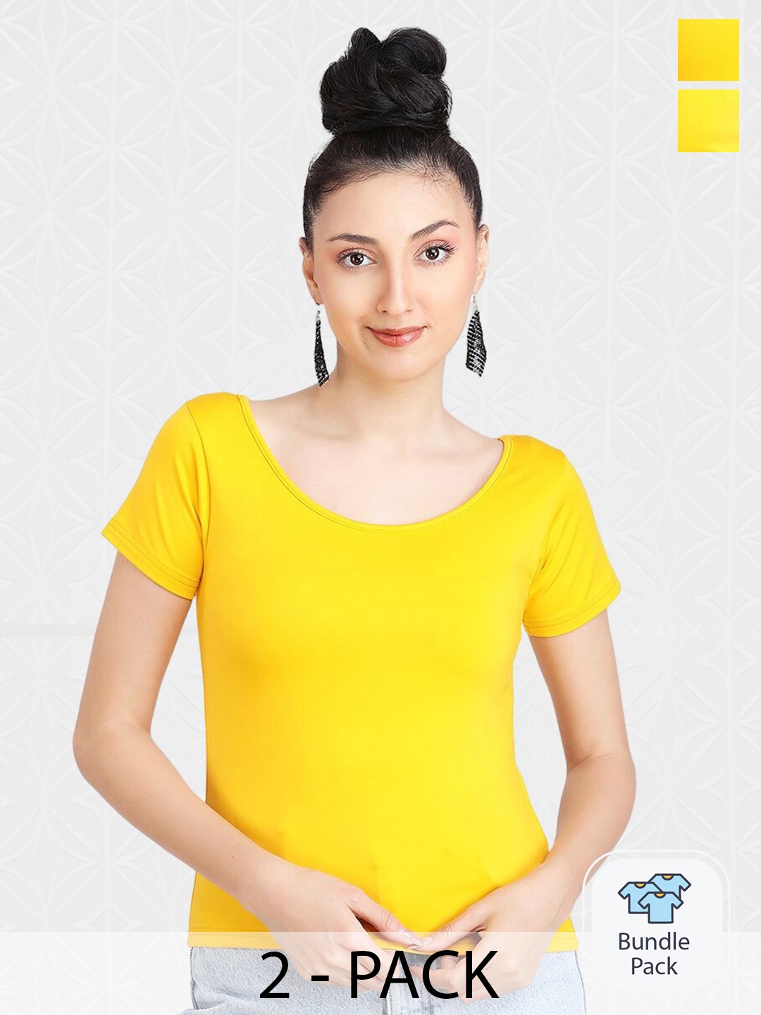

Designer Bugs Pack Of 2 Scoop Neck Regular Top, Yellow
