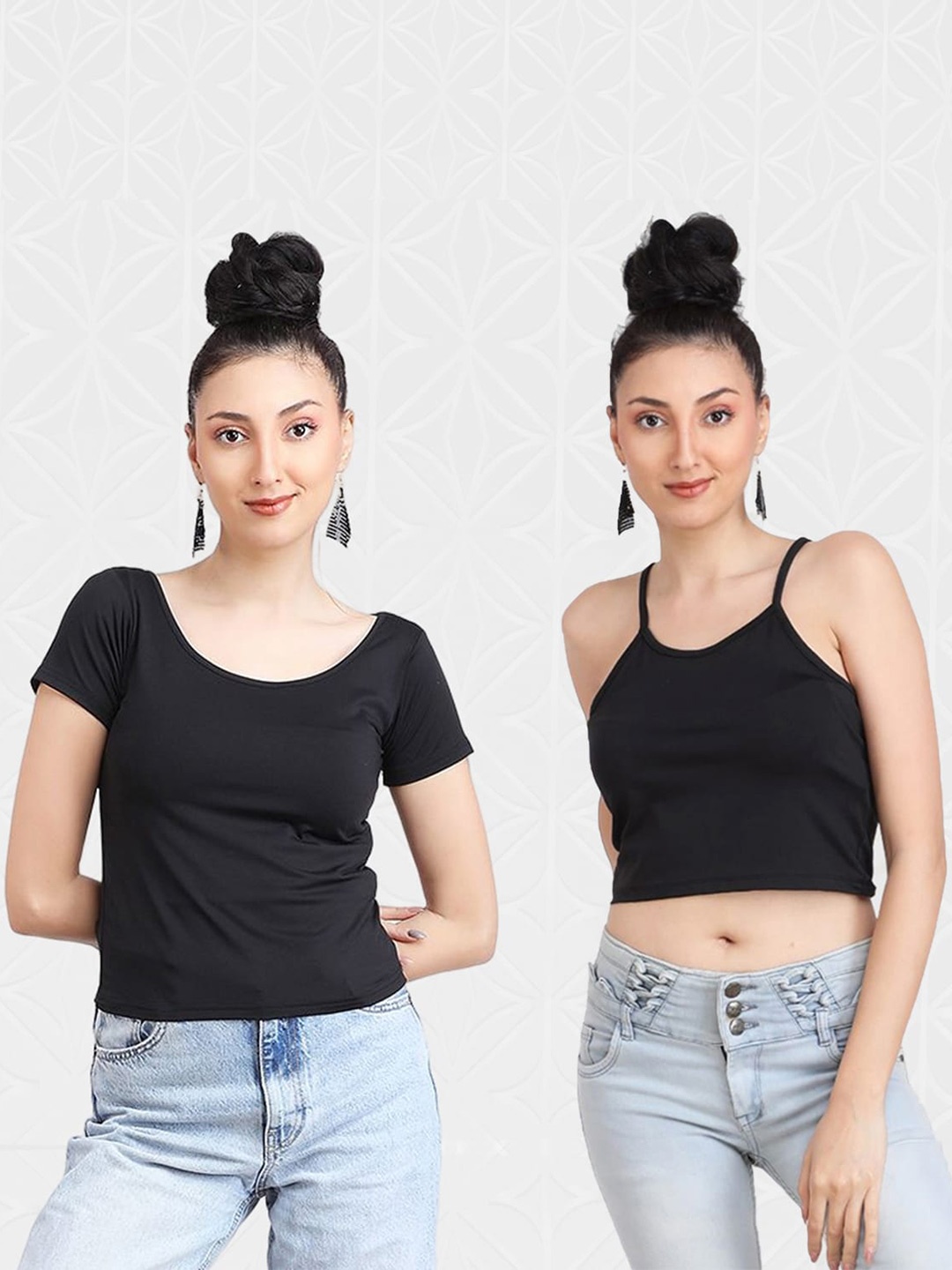 

Designer Bugs Pack Of 2 Round Neck Tops, Black