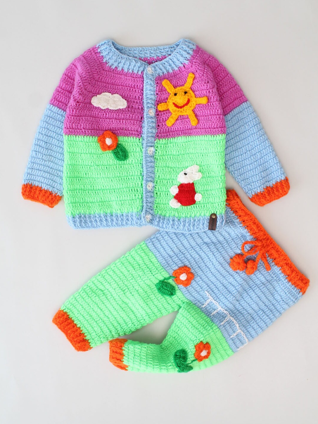 

Woonie Kids Self Design Crochet Shirt with Pyjamas, Green