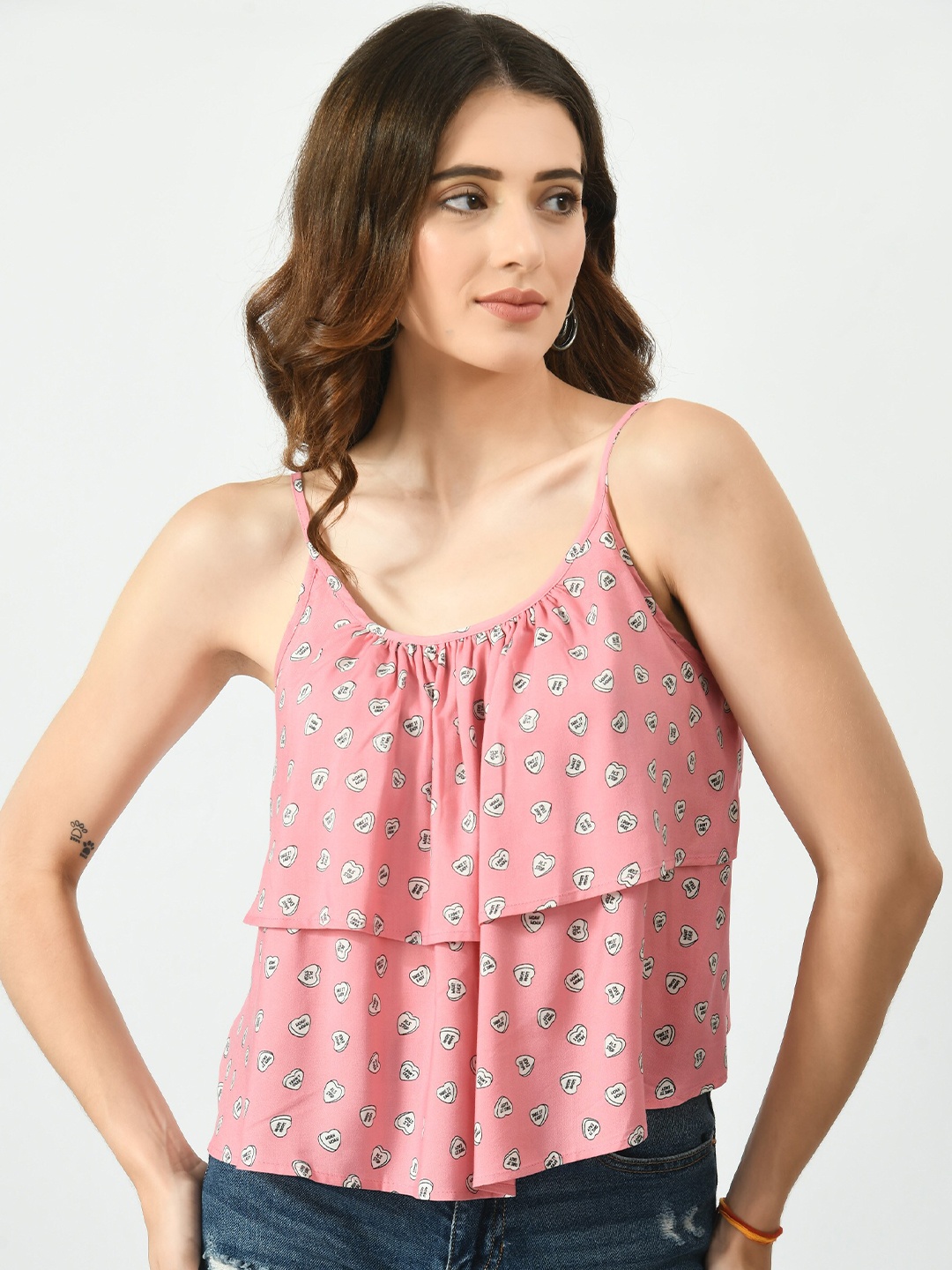 

DressBerry Pink Conversational Printed Layered Top