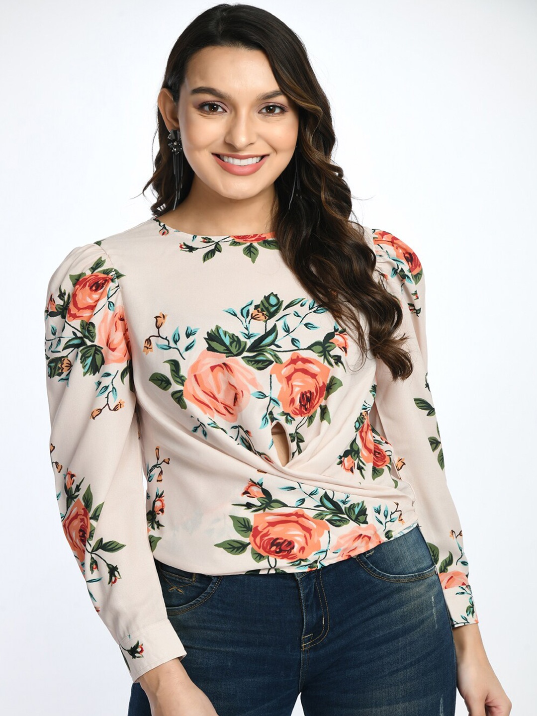 

DressBerry Beige Floral Printed Top