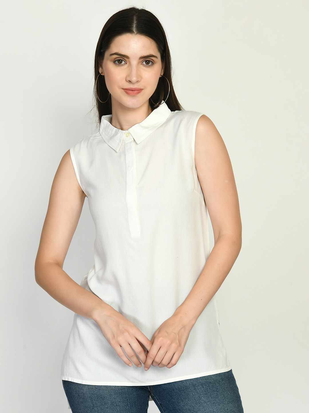 

DressBerry White Shirt Collar Longline Top
