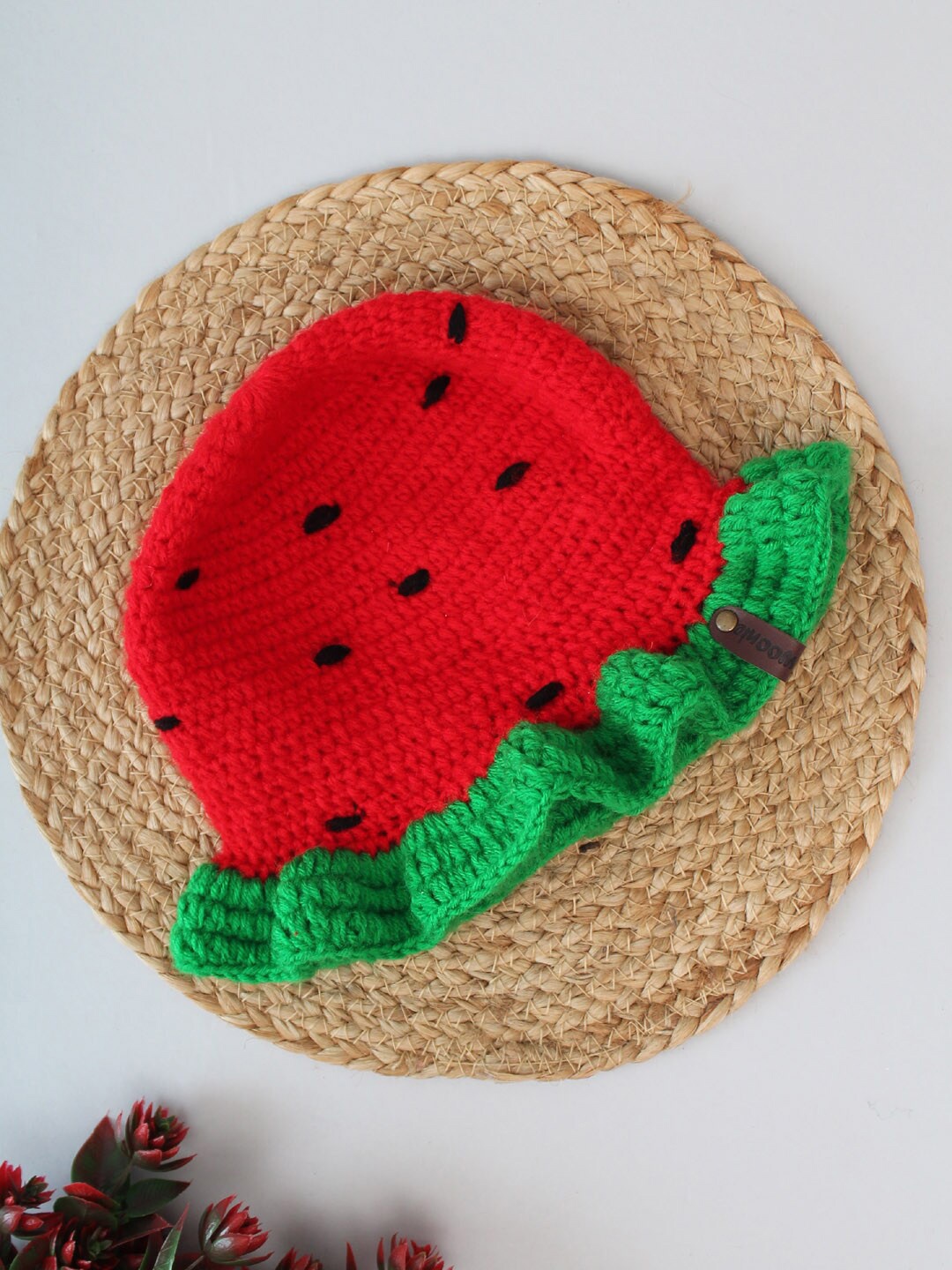 

Woonie Unisex Kids Watermelon Design Woollen Beanie, Red