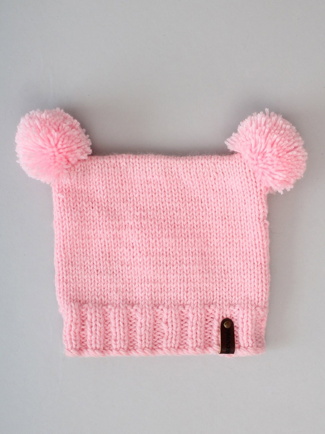 

Woonie Unisex Kids Pom Pom Detail Knitted Woollen Beanie, Pink